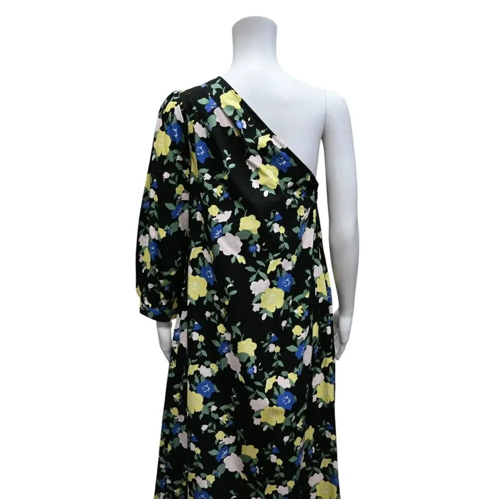 Pearl By Lela Rose Dress Size 4 Black Yellow Pink Blue Floral One Shoulder - Picture 4 of 6
